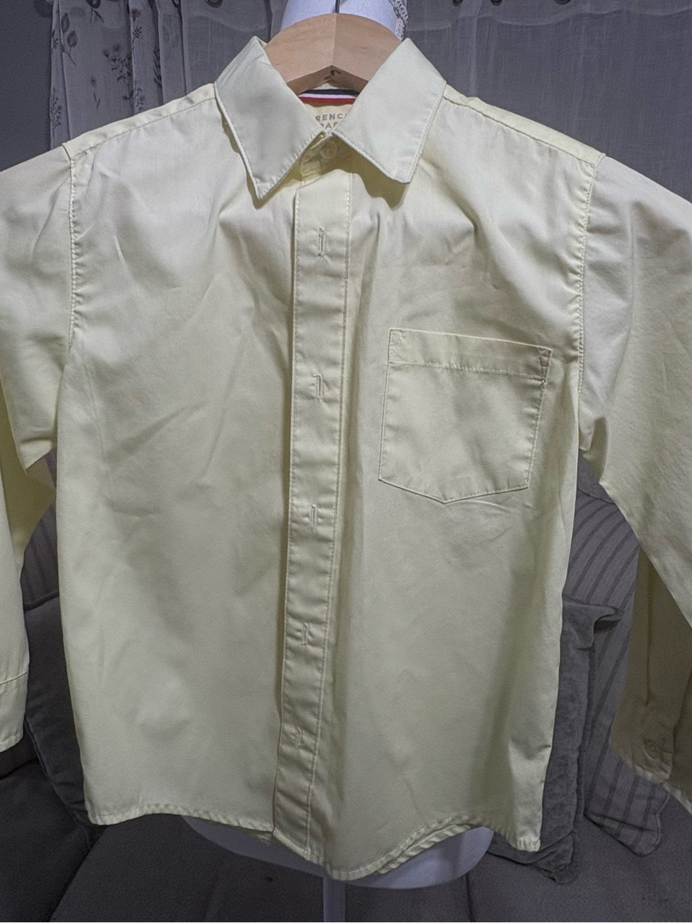 French Toast Light Yellow School Top with Striped Neck Trim